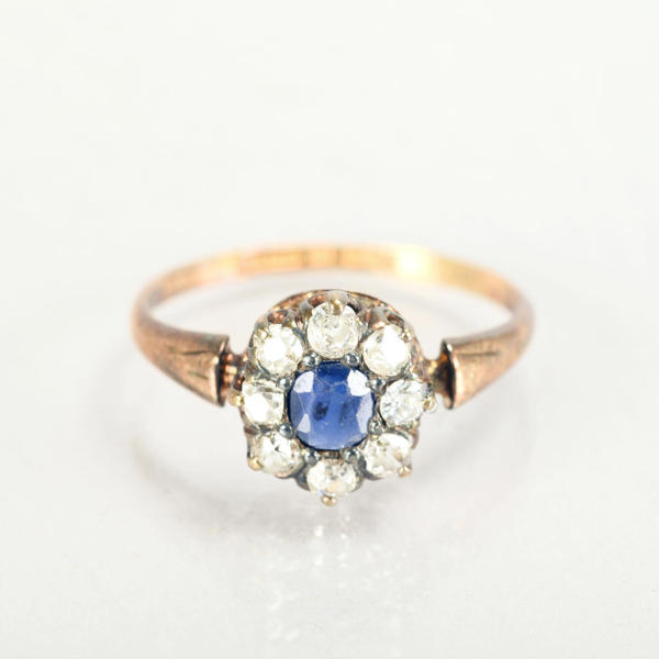 Ring 18K Guld Safir och Rosenslipade Diamanter 1930