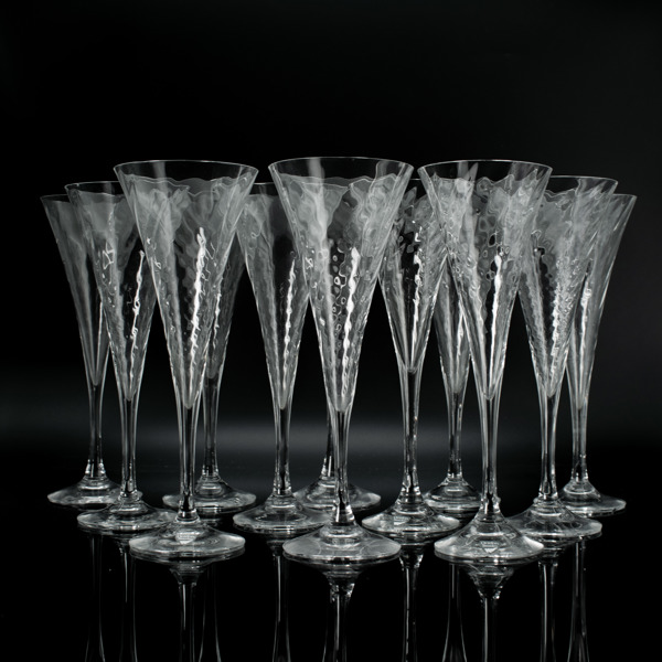 Gunnar Cyrén Champagneglas "Helena" Orrefors 1900-talets andra hälft (12 st)